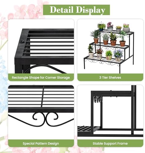 Plant Pot Stand Shelf, 3 Tier Flower Ladder Display Rack, Metal Succulent - Image 7