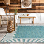 nuLOOM Asha Teal Bordered Power Loomed Indoor/Outdoor Area Rug - Image 5