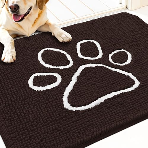 OLANLY Dog Door Mat for Muddy Paws 34x21, Paw Print Design Chenille Mud Mat by OLANLY
