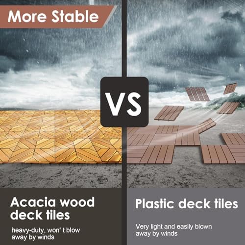 PrimeZone 297 PCS Solid Acacia Wood Interlocking Patio Deck Tiles Outdoor - Image 7