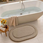 Color&Geometry Oval Beige Bathroom Rugs 36x24, Extra Soft Absorbent Microfiber - Image 2