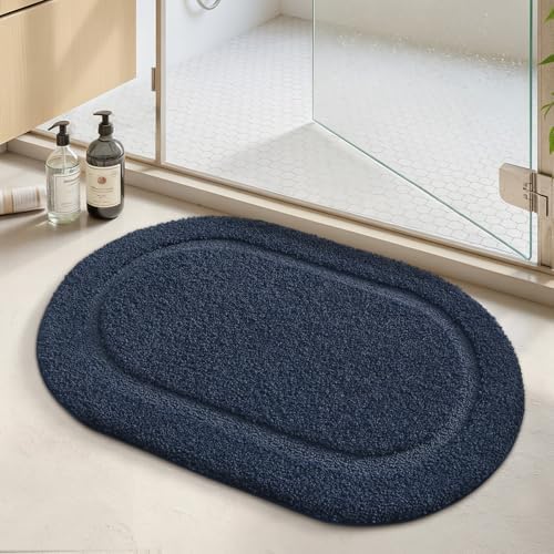 Color&Geometry Small Blue Bathroom Rugs, Non Slip Shower Mat by COLORG