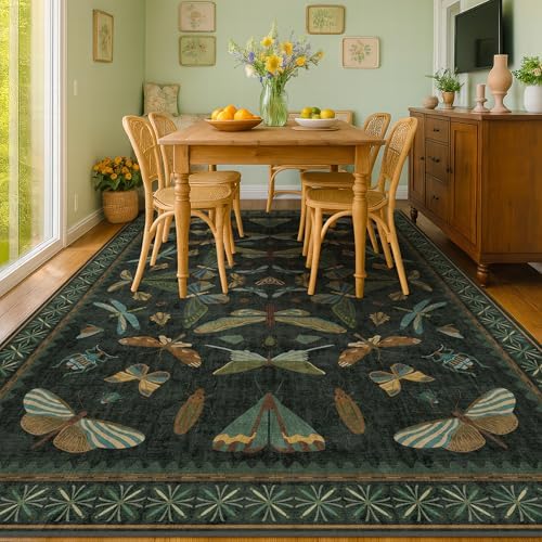 6x8 Dark Green Washable Dining Room Rug - Image 6