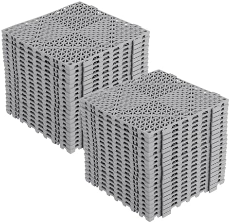 50-Pack Interlocking Drain Floor Tiles, Modular Cushioned Rubber Flooring by Unknown