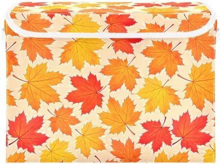 Bolaz Storage Bins with Lids and Handles, Autumn Maple Leaf Yellow Fallen - Image 2