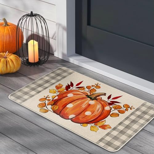 Fall Pumpkin Kitchen Rugs Set of 2, Autumn Thanksgiving Leaves Floor - Image 6