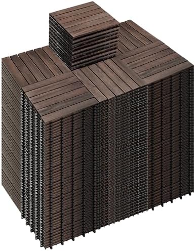 PrimeZone 297 PCS Solid Acacia Wood Interlocking Patio Deck Tiles Outdoor by PrimeZone