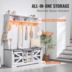 VEVOR Hall Tree Entryway Bench, LED Coat Rack - Image 5