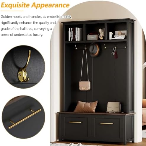 4-in-1 Hall Tree with Storage Bench Shoe Organizer/ Shelves - Image 3
