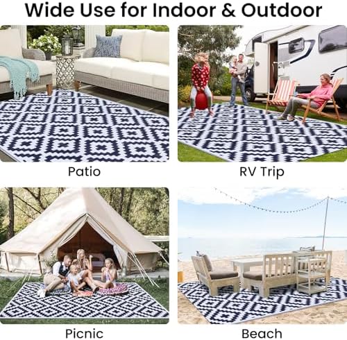Smiry Outdoor Rug 4x6 ft Waterproof Reversible Boho Mat - Image 7