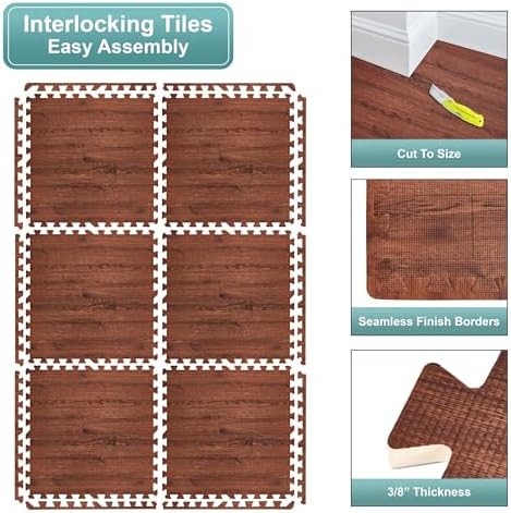 Sorbus Interlocking Wood Grain Foam Floor Tiles - Image 6