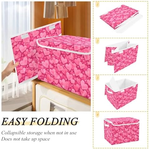 Bolaz Storage Bins with Lids and Handles, Valentines Day Pink Hearts Storage - Image 3