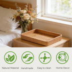 Rattan Serving Tray, Rectangle Wicker Storage Basket - Image 6