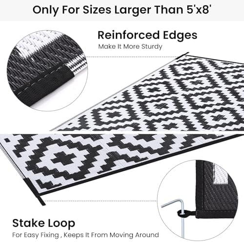 Smiry Outdoor Rug 10x14 ft Waterproof Reversible Boho Mat - Image 4