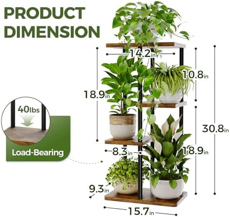 Bamworld Plant Stand 4 Tier Corner Metal Shelf Brown - Image 3
