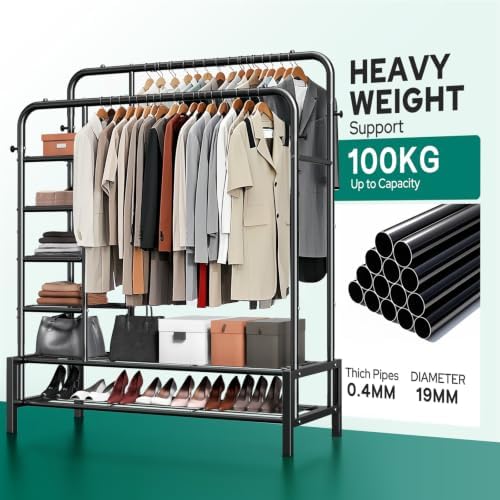 Clothes Rack with Shelves, Double Rods Clothing Rack - Image 2