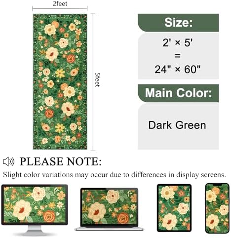 DUKINO 2x5 Runner Rug, Floral Washable Rug - Image 2