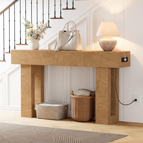 63 Inch Long Console Table w/Outlets & USB Ports, Narrow Rectangular Sofa Table - Image 7