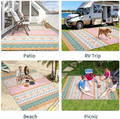 Garvee 9x12 Outdoor Area Rug Waterproof Plastic Straw Rug, Boho Reversible RV - Image 6
