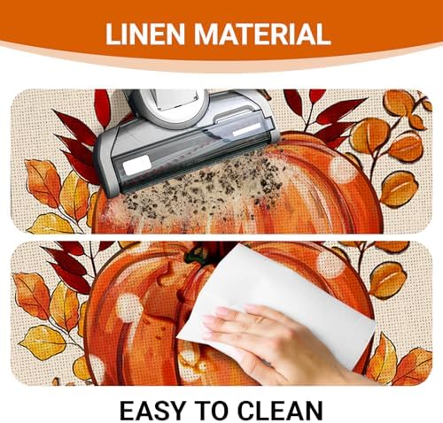 Fall Pumpkin Kitchen Rugs Set of 2, Autumn Thanksgiving Leaves Floor - Image 5