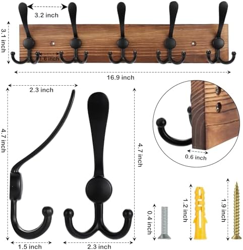 Kuhome Coat Rack Wall Mount Wooden Hat Rack - Image 2
