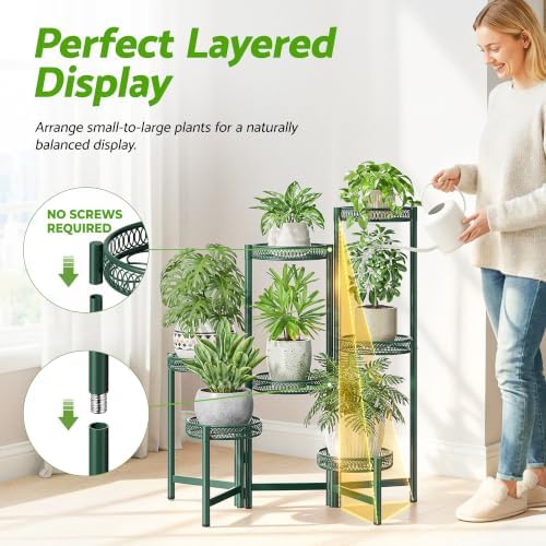 7 Tier Metal Corner Plant Stand Indoor Outdoor, Folding Tall Plant Rack - Image 6