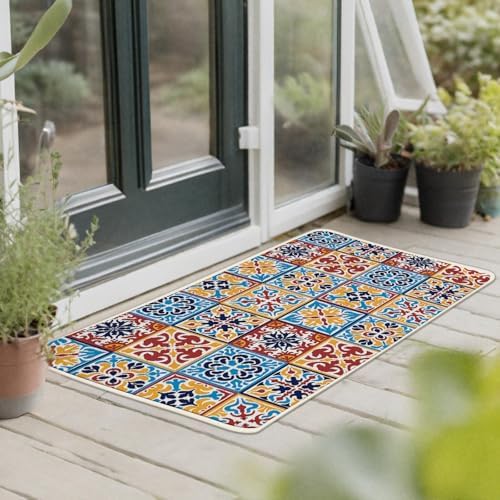 Boho Moroccan Tile Traditional Kitchen Rugs Set of 2 - Image 6