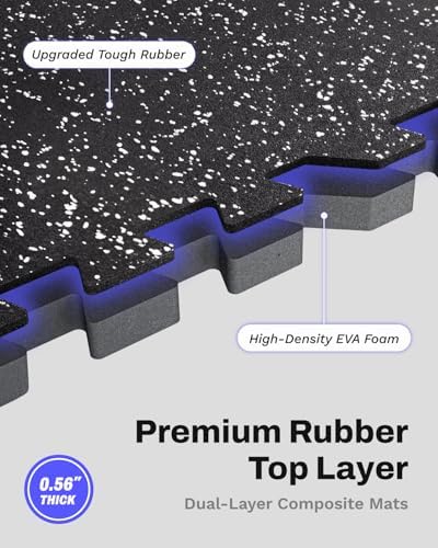 AIRHOP 0.56in Thick 24 Sq Ft Exercise Equipment Mats, 6 Tiles Upgraded Rubber - Image 2