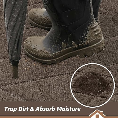 BEQHAUSE Dirt Trapper Door Mat 20" x 32", Doormat Non-Slip, Light Brown - Image 3