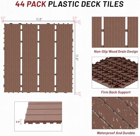 44 Pack Interlocking Deck Tiles, Plastic Patio Flooring（Texture） - Image 2