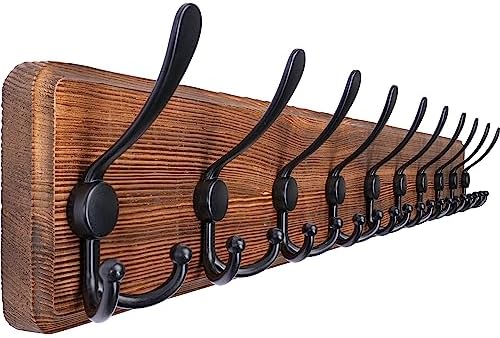 SKOLOO Rustic Coat Rack Wall Mount, 10 Hooks, 38.6'' Long, Solid Wood by SKOLOO