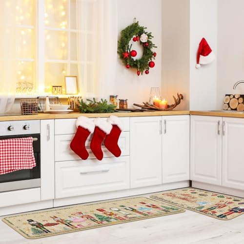 SATINIOR 3 Pcs Nutcracker Christmas Kitchen Rugs and Mats Set Non Slip - Image 4