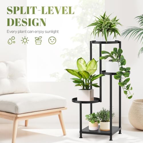 4 Tier Plant Stand Indoor Outdoor, Metal Shelf Holder Corner Black - Image 4