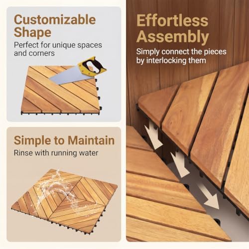 Goplus 48-Pack Acacia Wood Interlocking Deck Tiles - Image 7