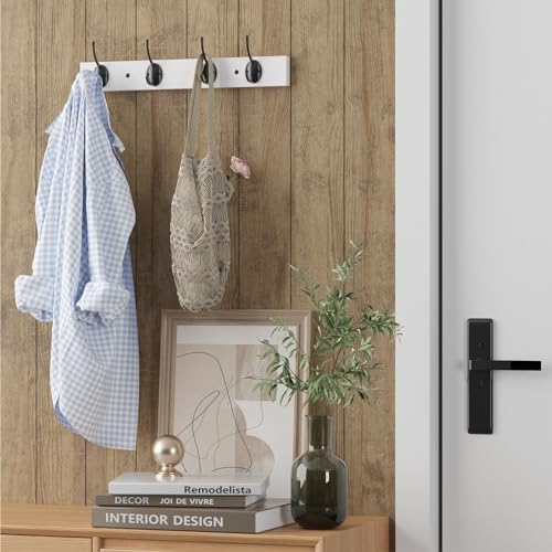 VERTORGAN 1 Pack Wall Mounted Wooden Hat Rack, 4 Hooks Entryway - Image 2