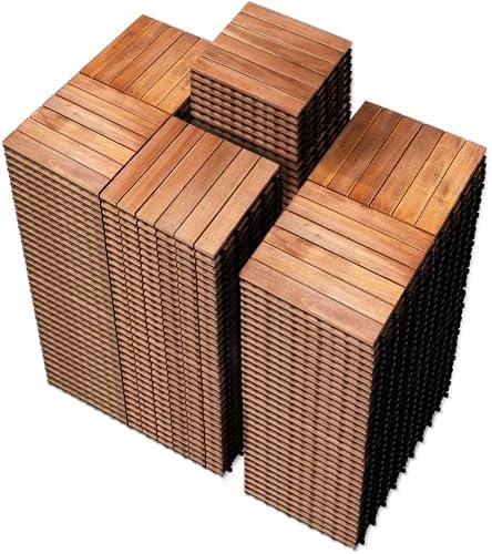 PrimeZone 216 PCS Solid Acacia Wood Interlocking Patio Deck Tiles Outdoor by PrimeZone
