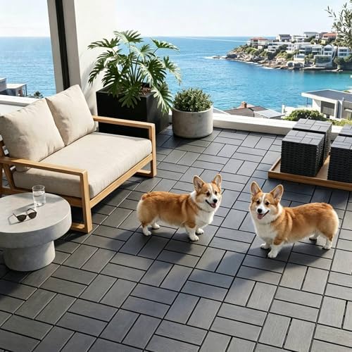 44 Pack Interlocking Deck Tiles, Easy Snap All-Weather Outdoor Deck Tiles by Unknown