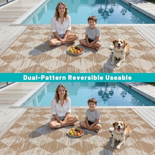 HEBE Outdoor Rug Waterproof 6'x9', Checkered Reversible Plastic Patio Rug - Image 6