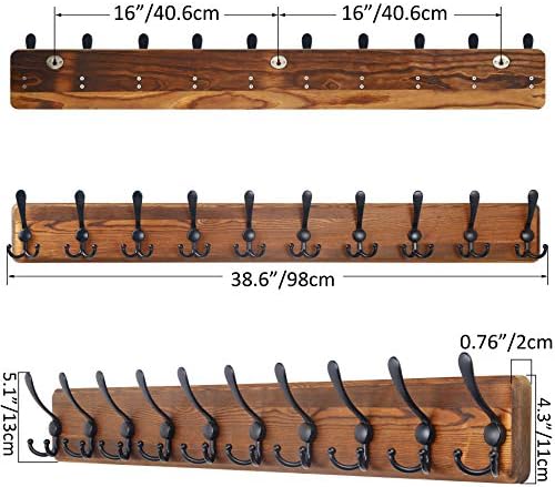 SKOLOO Rustic Coat Rack Wall Mount, 10 Hooks, 38.6'' Long, Solid Wood - Image 6