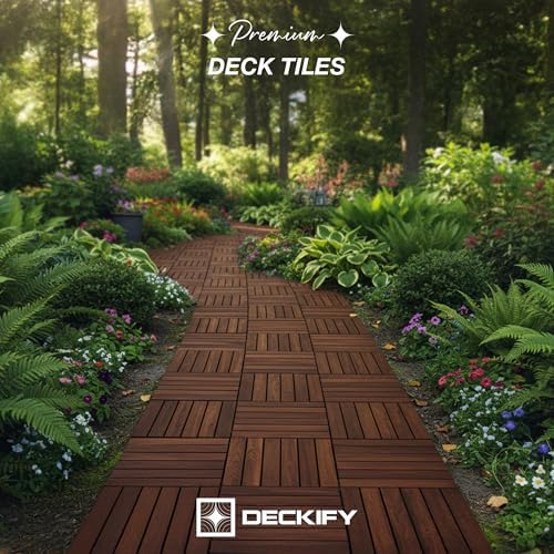 9-Piece Acacia Wood Interlocking Deck Tiles, Dark Brown Striped - Image 2