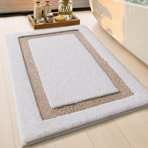 Color&Geometry White Bathroom Rugs 30x20, Extra Soft Absorbent Microfiber Bath - Image 2
