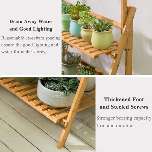 COPREE Bamboo 3-Tier Hanging Plant Stand Planter Shelves Flower Pot Organizer - Image 4