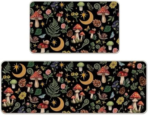 Mystical Forest Mushroom Moon Kitchen Rugs Set of 2 by Livcoz