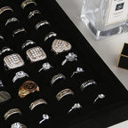 Coward 2Pcs/Set Black Velvet Stackable Ring Organizer Tray, Velvet Ring Earring - Image 3