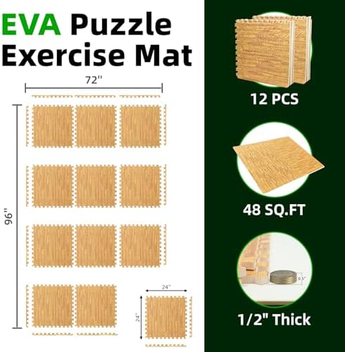 Art3d 12-Pack 24"x24" EVA Interlocking Exercise Mats, 48 Sq.Ft - Image 2