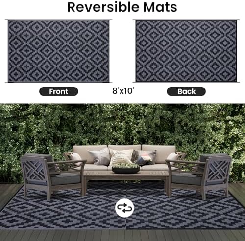 Smiry Outdoor Rug 8x10 ft Waterproof Reversible Boho Mat - Image 3