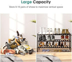 viewcare 3-Tier Long Black Shoe Rack, Bamboo Wood Shoe Rack - Image 4