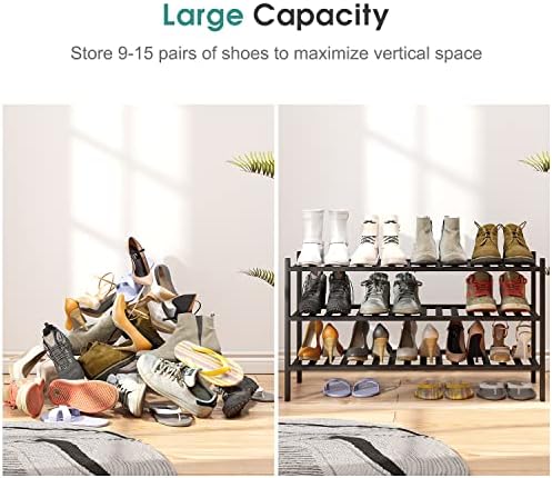 viewcare 3-Tier Long Black Shoe Rack, Bamboo Wood Shoe Rack - Image 4