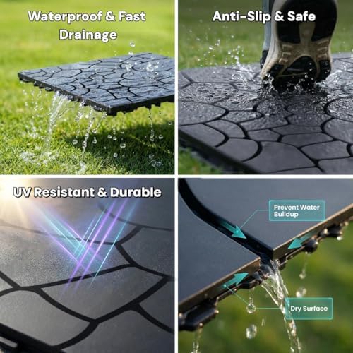 Interlocking Deck Tiles 44 Pack, Waterproof Plastic Patio Deck Tiles, Snap - Image 4