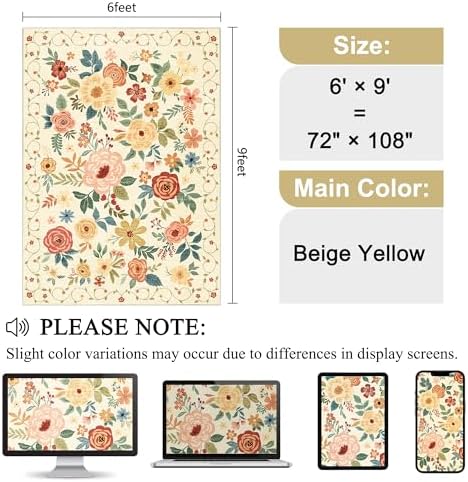 DUKINO 6x9 Area Rugs, Floral Washable Rug - Image 2